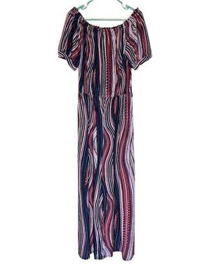 Seven Islands Striped Short Sleeve Maxi Jumpsuit in Blue & Pink